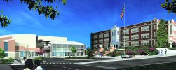 Rendering of site from northwest looking southeast, BLRB Architects, 6/7/2004